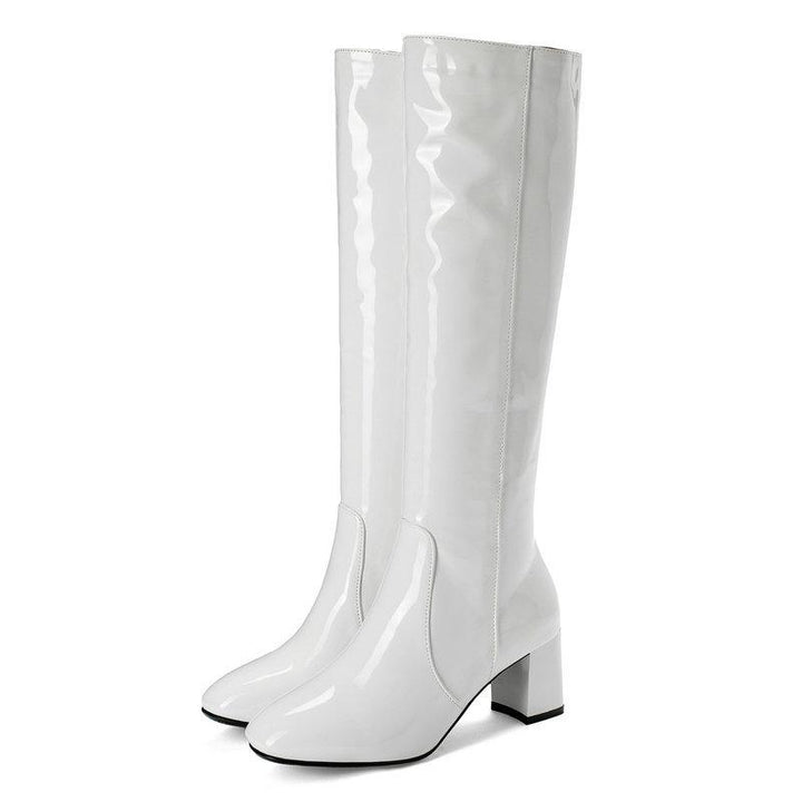 Size 11.5 PU patent leather under the knee boots for party