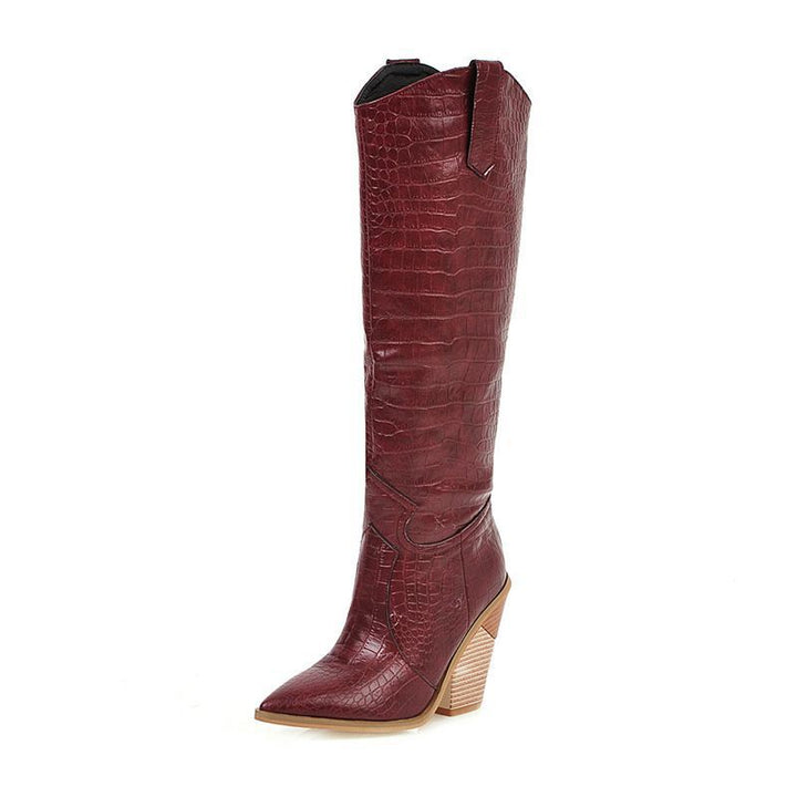 Size 13.5 pull on knee high wedge boots pointed toe