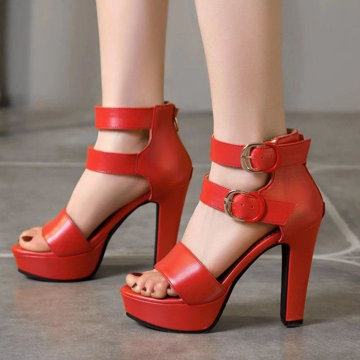 Size 13 women chunky high heels peep toe sandals with ankle strap