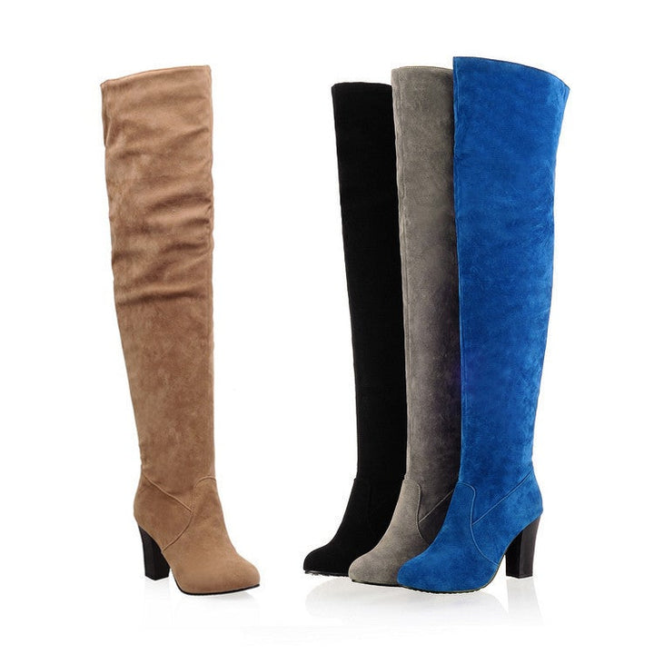 Size 11.5 faux suede chunky high heels thigh high boots