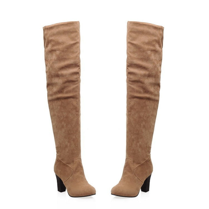 Size 11.5 faux suede chunky high heels thigh high boots