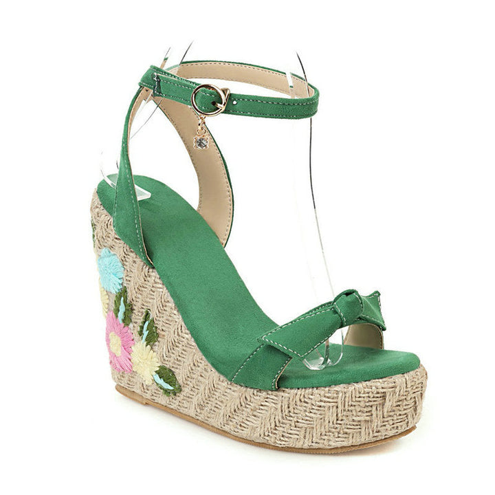 Size 13 cute flower carved espadrille platform wedge sandals with ankle strap