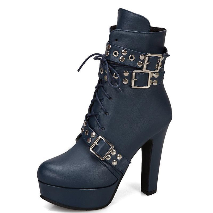 Size 14 chunky platform high heels booties with multi buckles