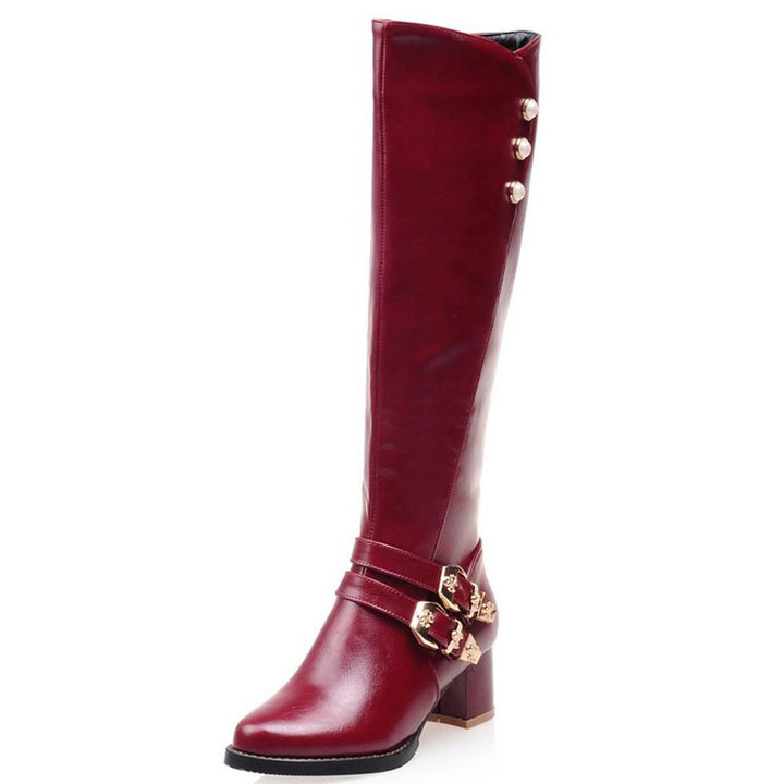 Size 13.5 chunky heels knee high knight boots with side zipper