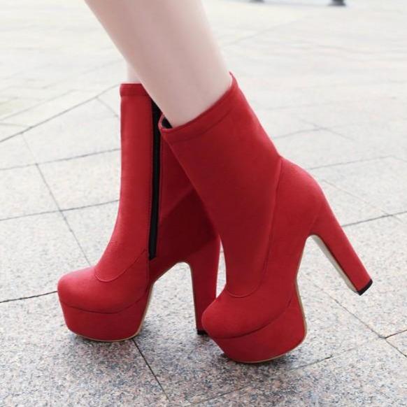 Size 13 chunky platform high heels booties | Plus size faux suede chunky heels ankle boots