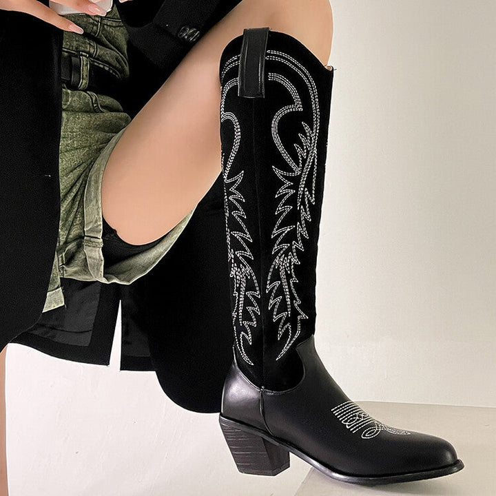 Size 13 retro embroidery knee high cowboy boots