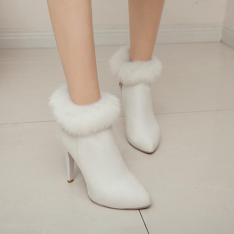 Size 11.5 fuzzy trim furry warm stiletto heels ankle boots