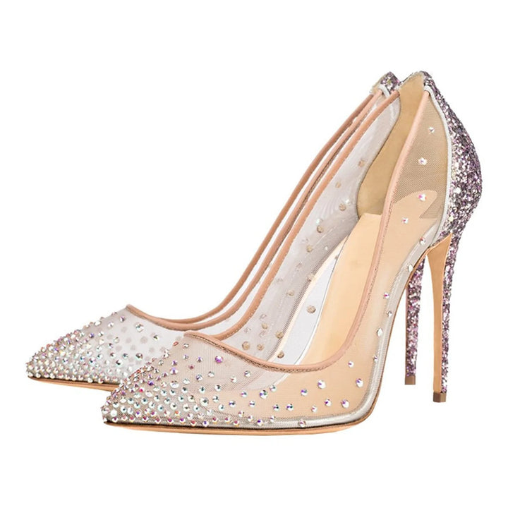 Women clear rhinestone bling pointed toe stiletto wedding pumps