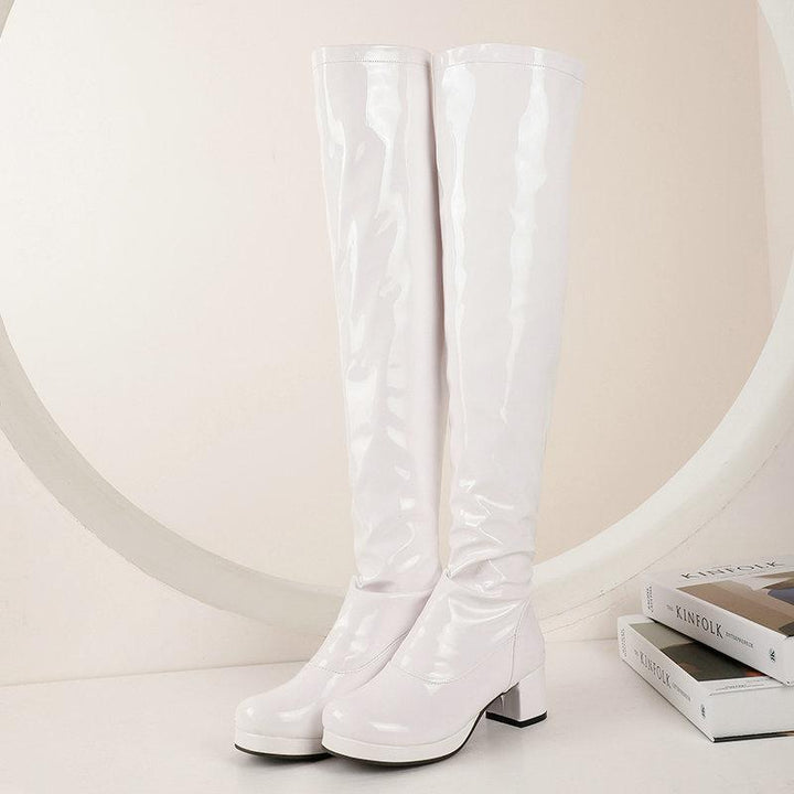 Size 13 PU patent leather block heels over the knee boots