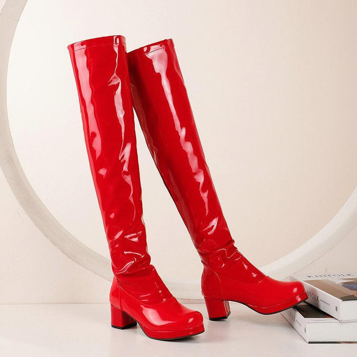 Size 13 PU patent leather block heels over the knee boots