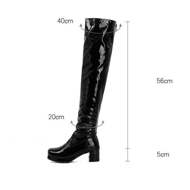 Size 13 PU patent leather block heels over the knee boots