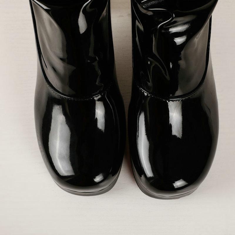 Size 13 PU patent leather block heels over the knee boots