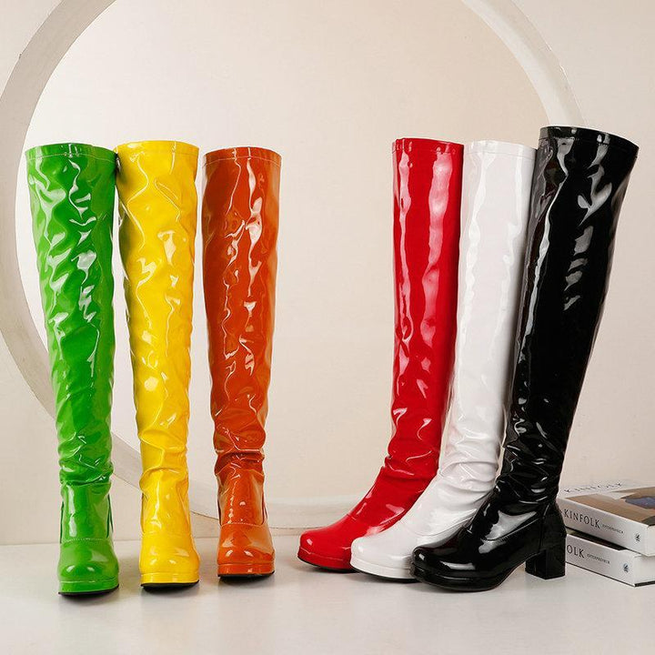 Size 13 PU patent leather block heels over the knee boots