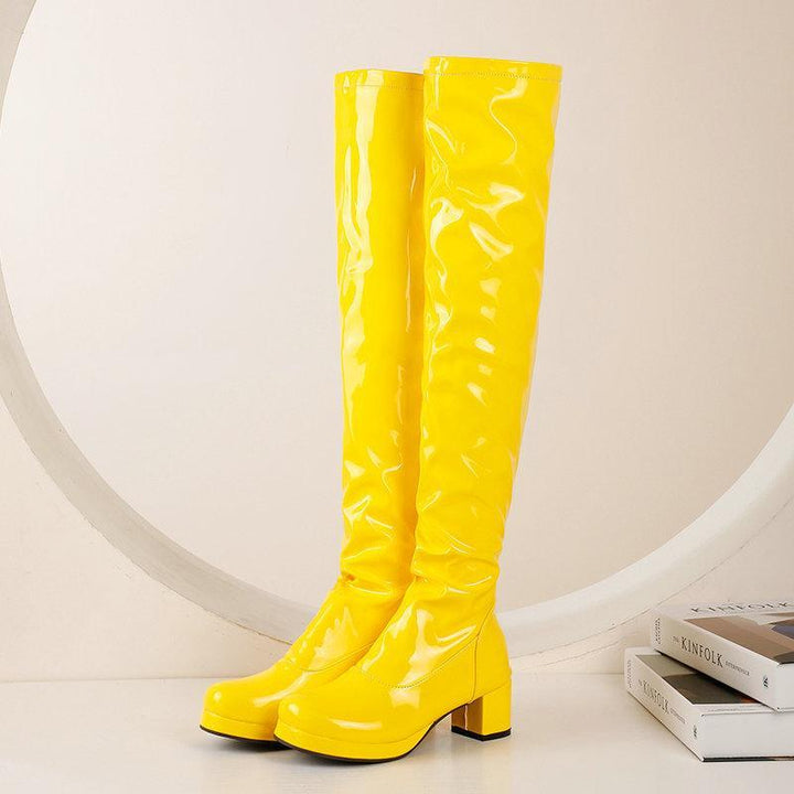 Size 13 PU patent leather block heels over the knee boots