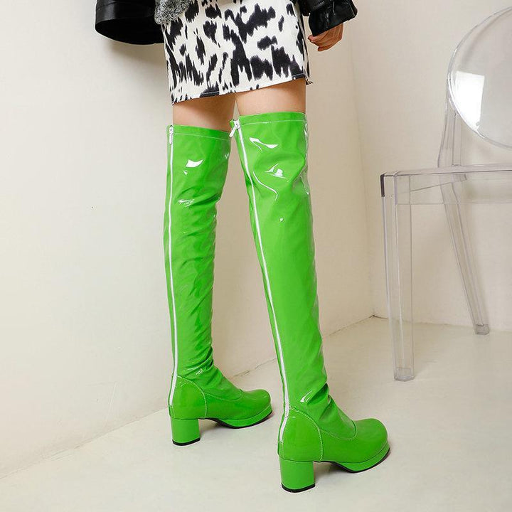 Size 13 PU patent leather block heels over the knee boots