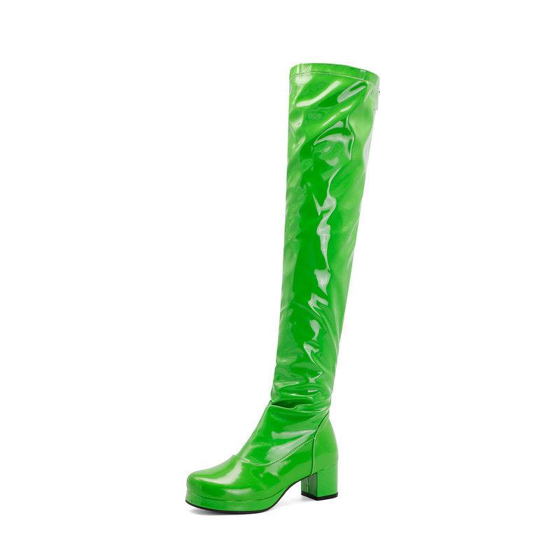 Size 13 PU patent leather block heels over the knee boots