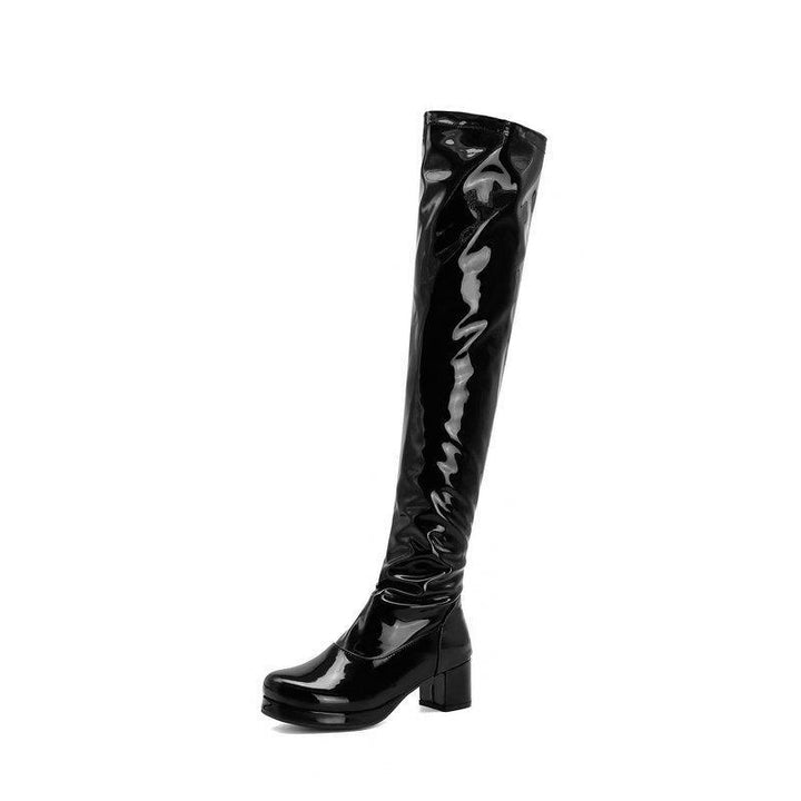 Size 13 PU patent leather block heels over the knee boots