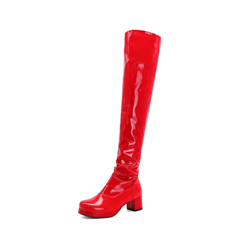 Size 13 PU patent leather block heels over the knee boots