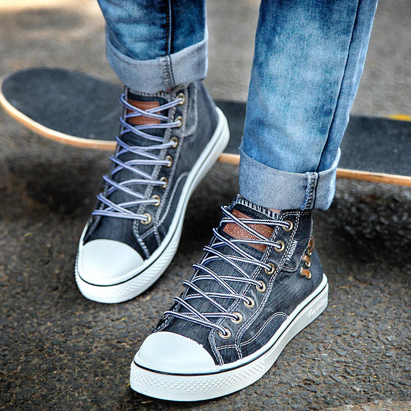 Couples Denim Flat Canvas Sneakers Daily Denim Shoes Lace Up - fashionshoeshouse