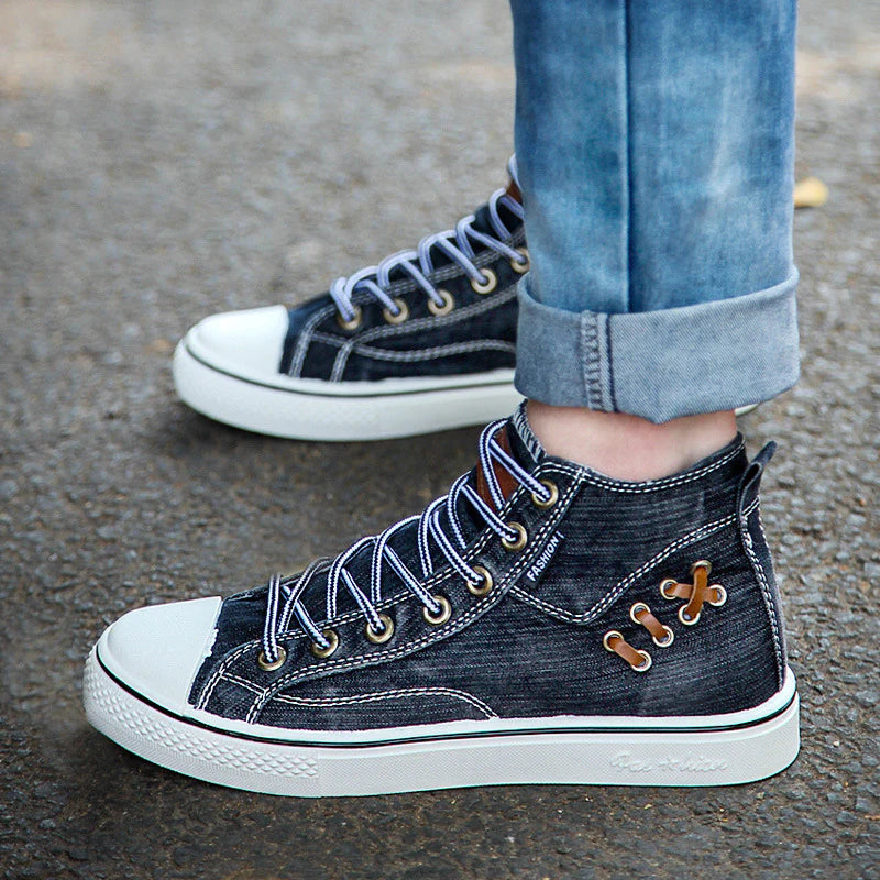 Couples Denim Flat Canvas Sneakers Daily Denim Shoes Lace Up - fashionshoeshouse