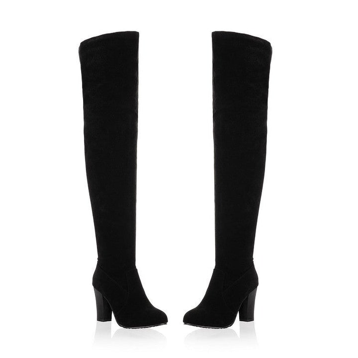 Size 11.5 faux suede chunky high heels thigh high boots