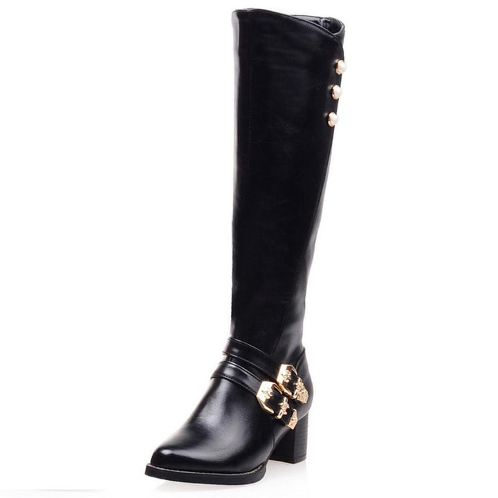 Size 13.5 chunky heels knee high knight boots with side zipper