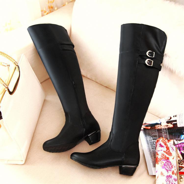 Size 13 chunky block heels thigh high knight boots