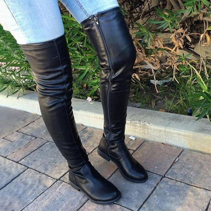 Size 13 low heels round toe thigh high boots