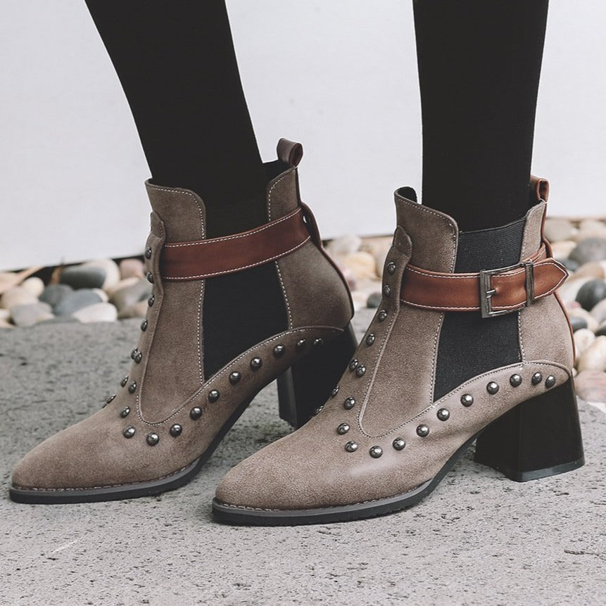 Size 13 rivets chunky heels ankle boots