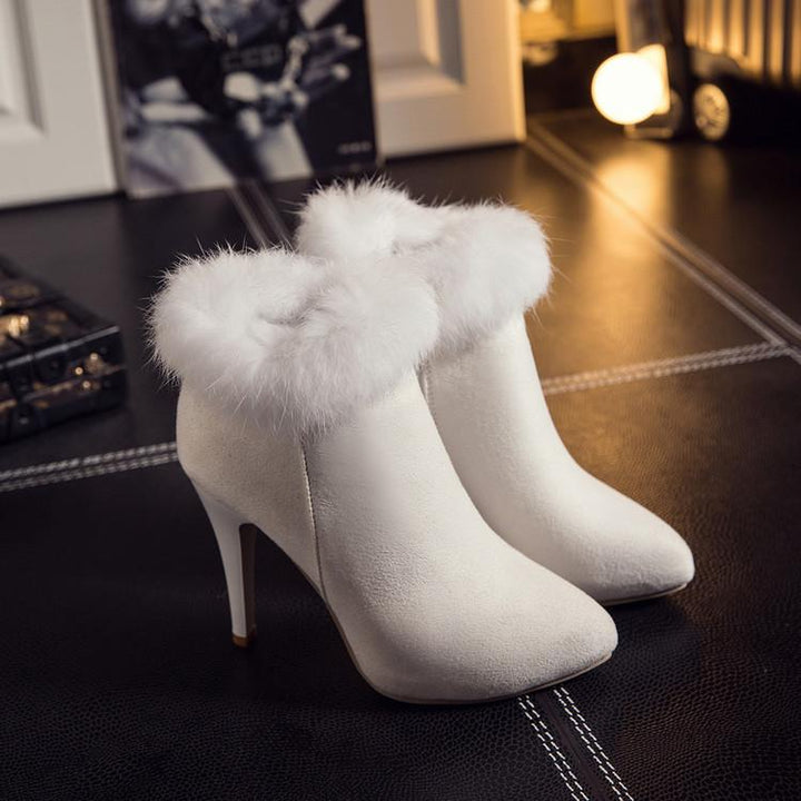 Size 11.5 fuzzy trim furry warm stiletto heels ankle boots