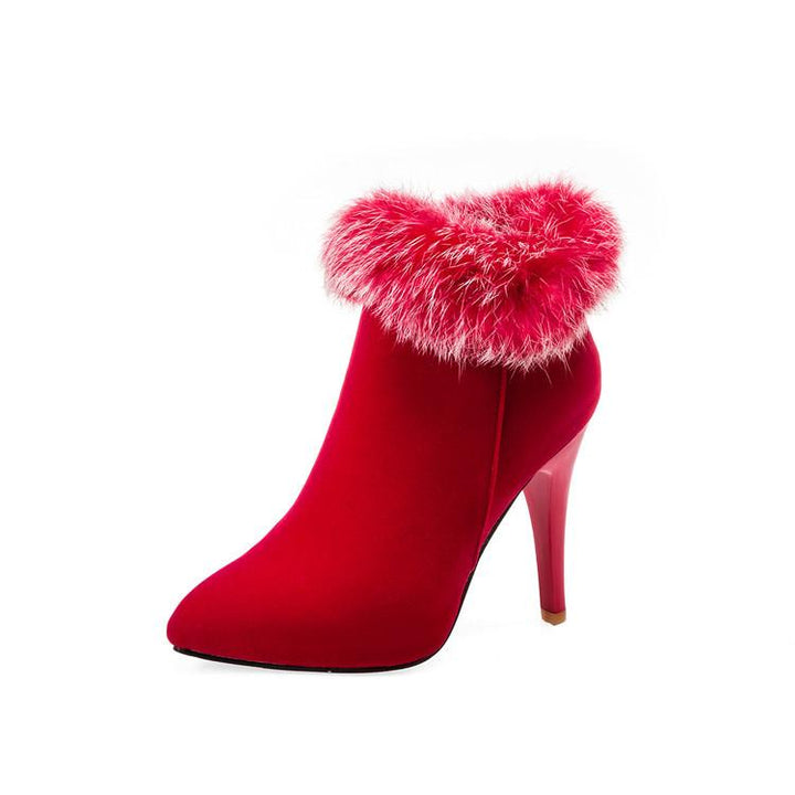 Size 11.5 fuzzy trim furry warm stiletto heels ankle boots