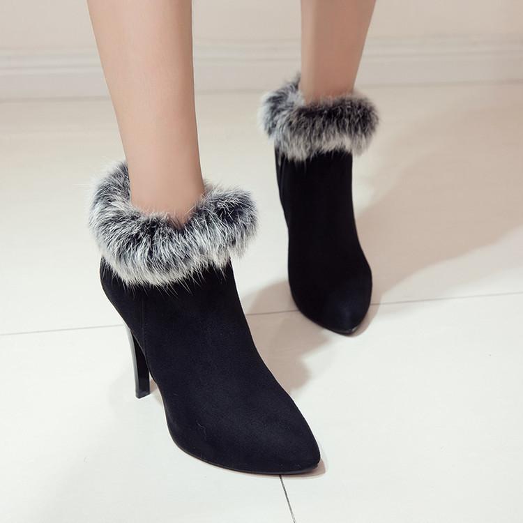 Size 11.5 fuzzy trim furry warm stiletto heels ankle boots