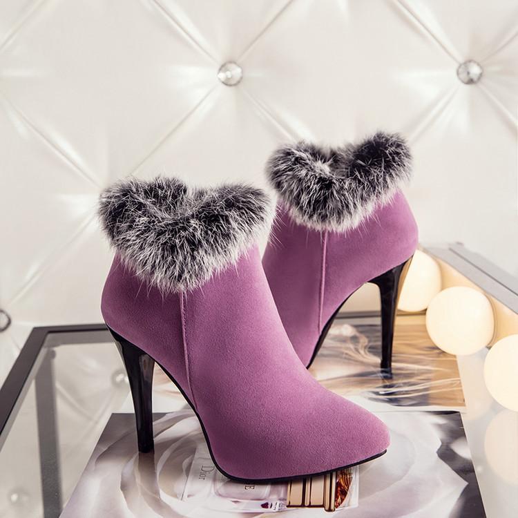 Size 11.5 fuzzy trim furry warm stiletto heels ankle boots