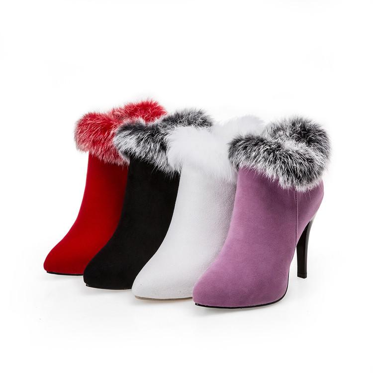 Size 11.5 fuzzy trim furry warm stiletto heels ankle boots