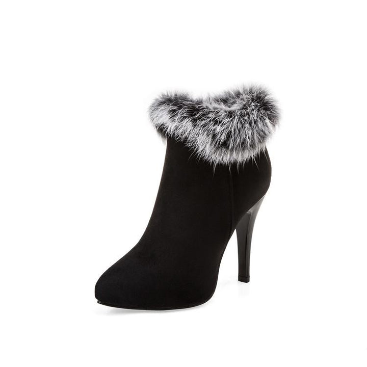 Size 11.5 fuzzy trim furry warm stiletto heels ankle boots