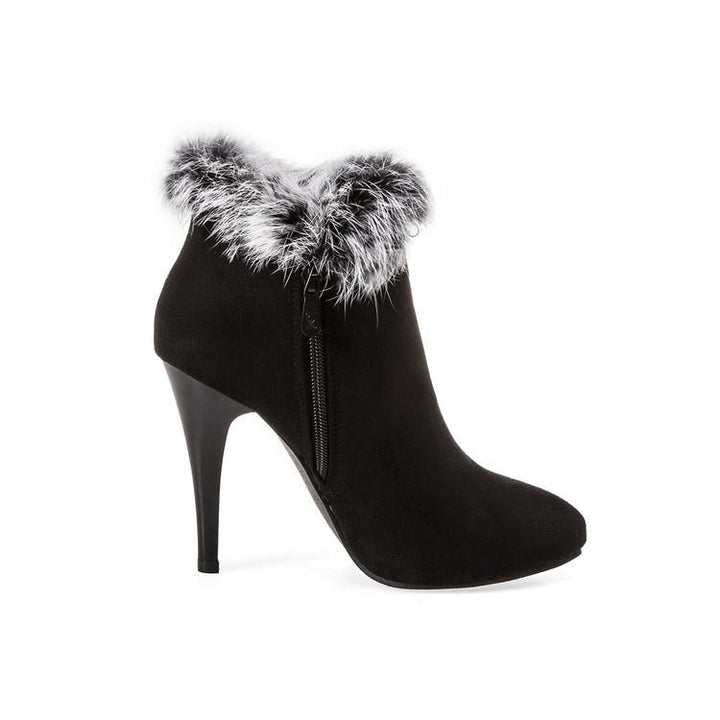 Size 11.5 fuzzy trim furry warm stiletto heels ankle boots