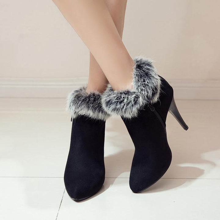 Size 11.5 fuzzy trim furry warm stiletto heels ankle boots