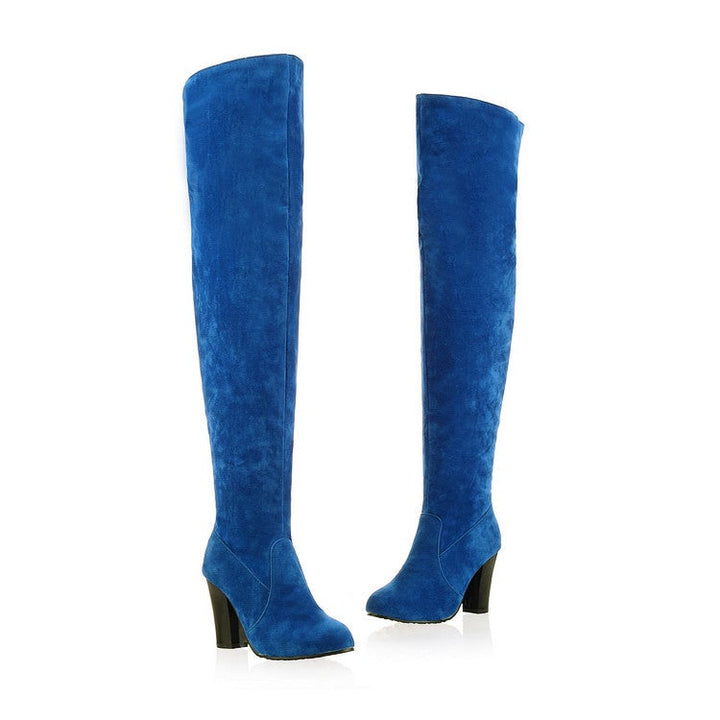 Size 11.5 faux suede chunky high heels thigh high boots