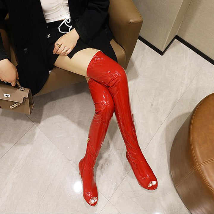 Size 13 sexy PU patent leather stiletto thigh high dancing boots