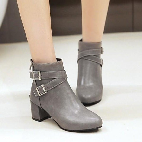 Size 11.5 criss strap chunky heels booties