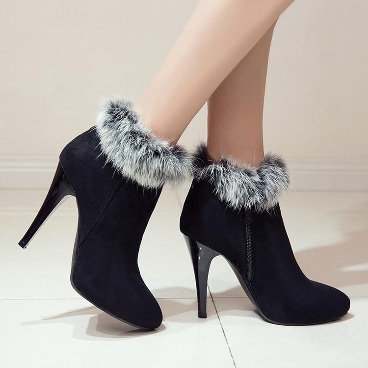 Size 11.5 fuzzy trim furry warm stiletto heels ankle boots