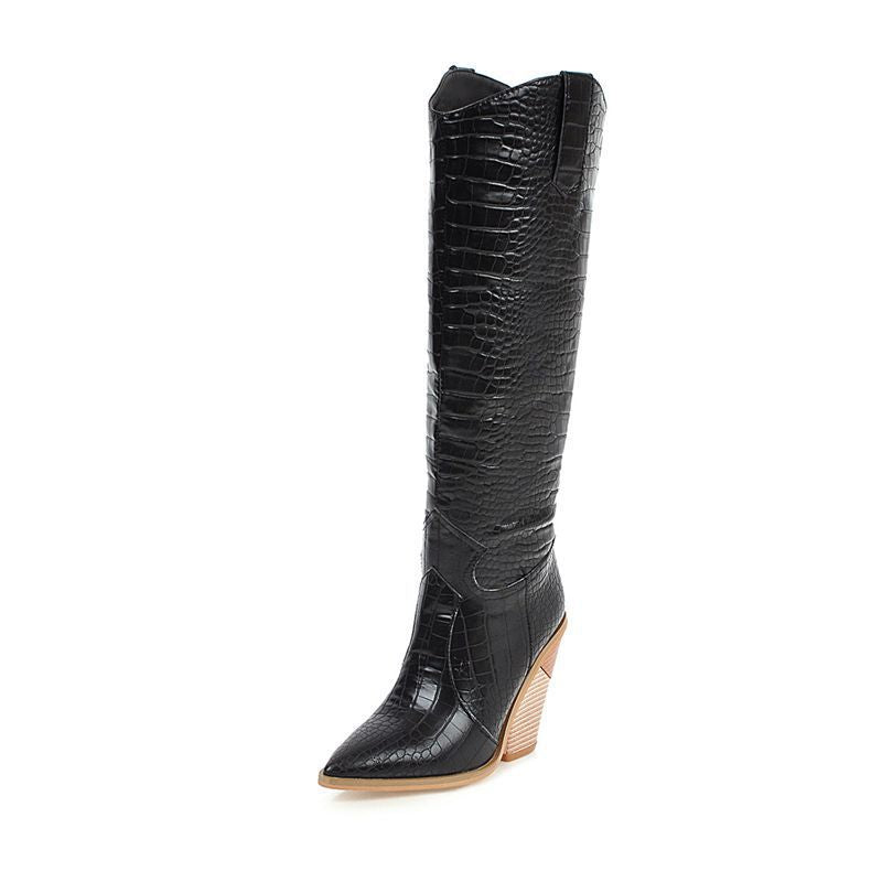 Size 13.5 pull on knee high wedge boots pointed toe