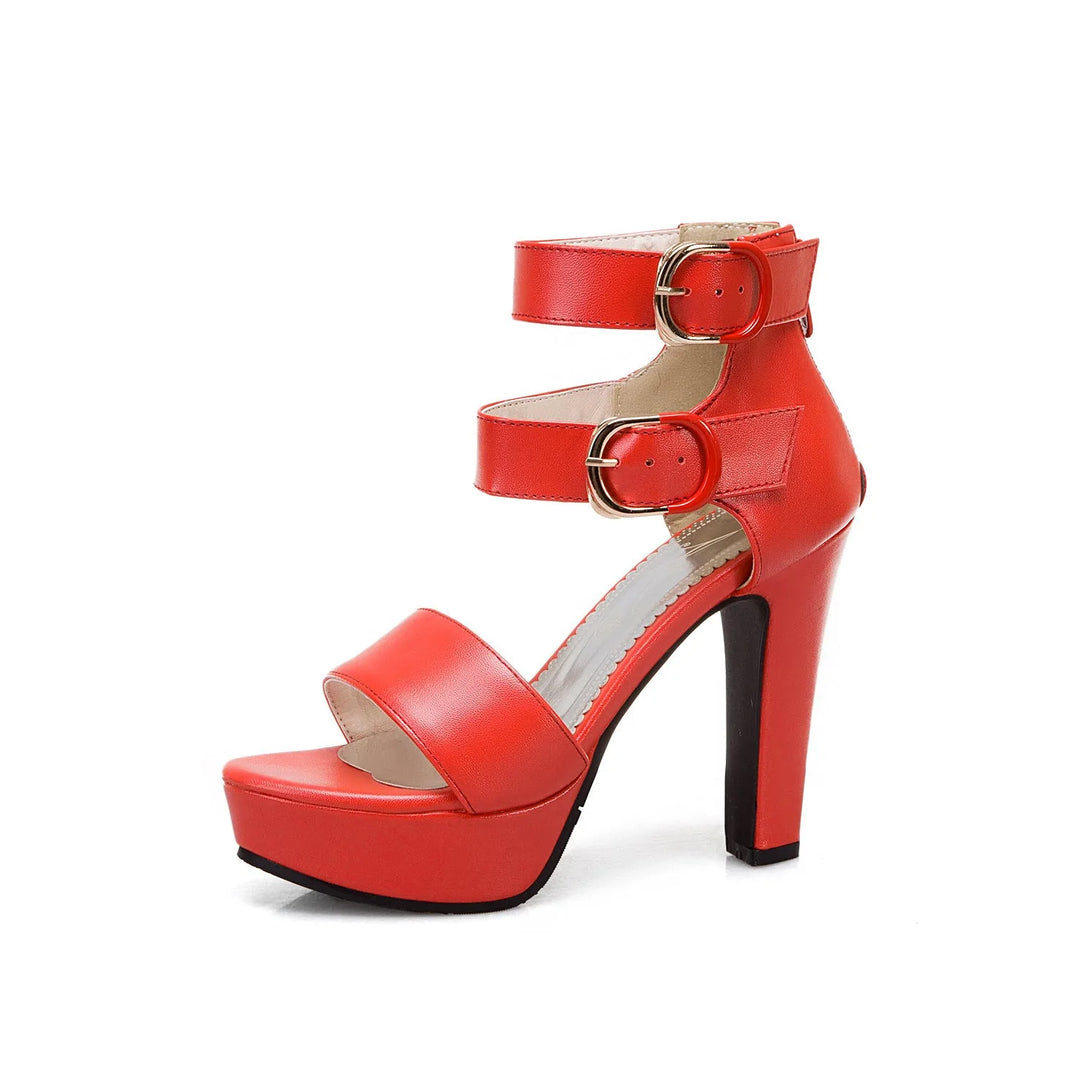 Size 13 women chunky high heels peep toe sandals with ankle strap