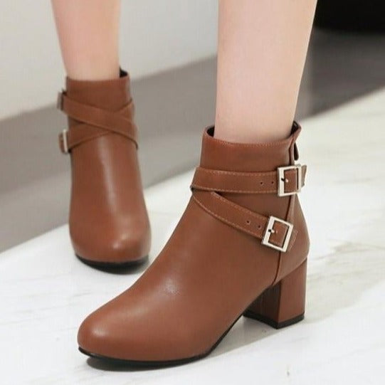 Size 11.5 criss strap chunky heels booties