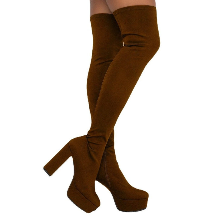 Size 12 chunky platform high heels stretchy thigh high boots