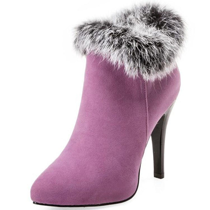 Size 11.5 fuzzy trim furry warm stiletto heels ankle boots