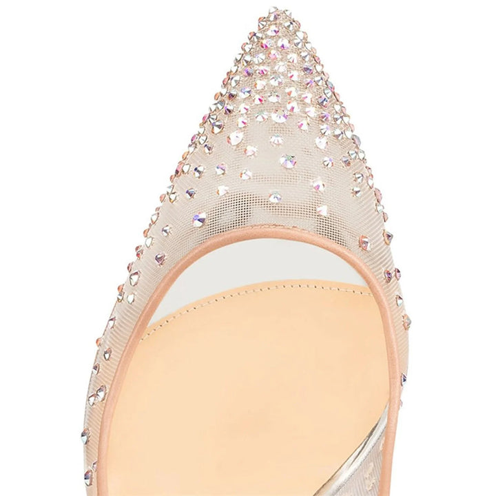 Women clear rhinestone bling pointed toe stiletto wedding pumps