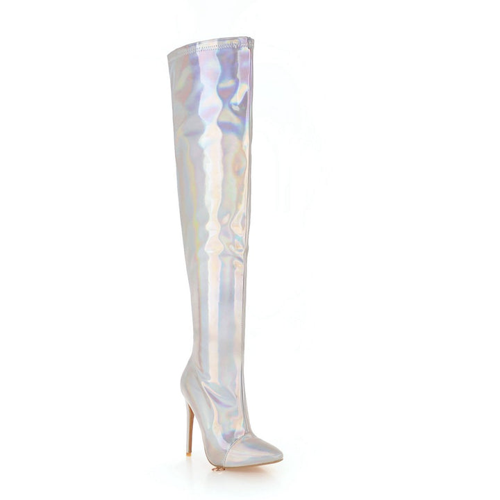 Size 13 metallic silver gold stiletto thigh high boots for party dancing