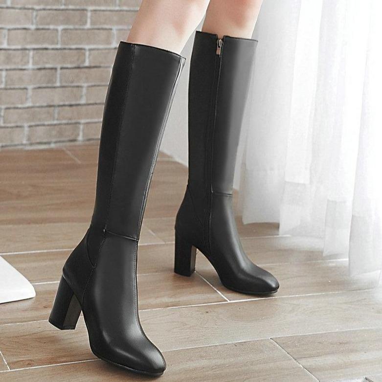 Size 11.5 square toe block heels knee high boots