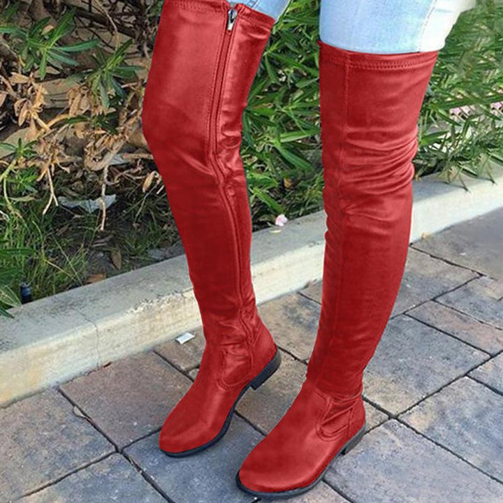 Size 13 low heels round toe thigh high boots